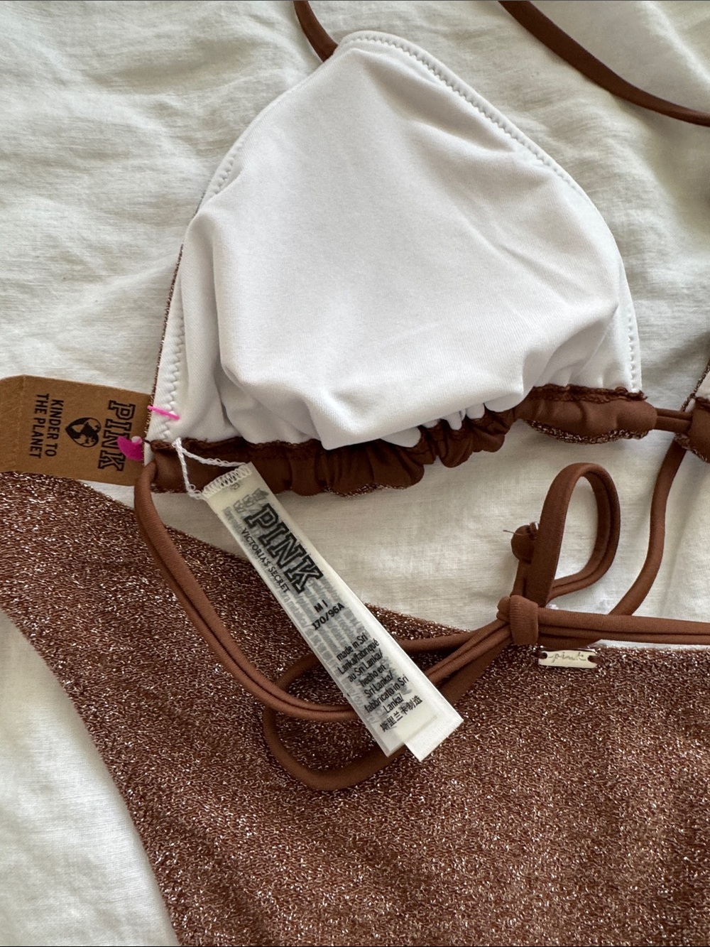 PINK Victoria's Secret Brown Shimmer Triangle Bikini Set Size M - Picture 6 of 6